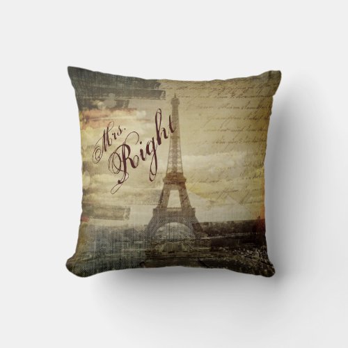 vintage scripts Paris Eiffel Tower Wedding Throw Pillow