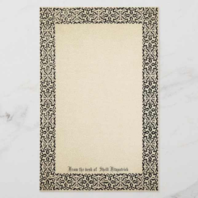 Vintage Scroll Border Parchment Personalized Stationery (Front)