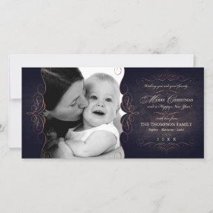 Vintage Scroll Chalkboard Christmas photo card