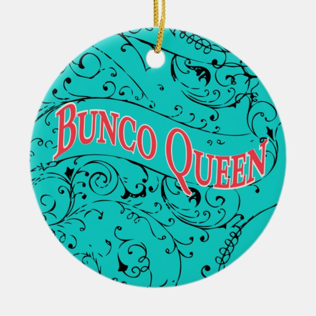 Vintage Scroll Design Bunco Queen Ceramic Ornament (Front)