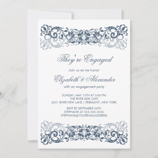Vintage Scroll Engagement Party Invitation (Front)