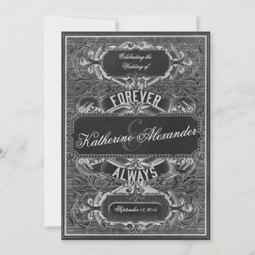 Vintage Scroll Engraving Chalkboard Wedding Invite
