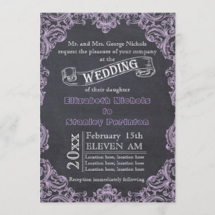Vintage scroll leaf frame and chalkboard wedding invitation