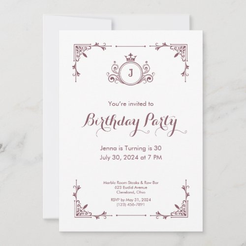 Vintage Scroll Purple Birthday Invitation