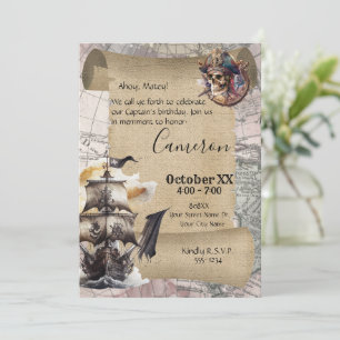 Vintage Scroll Treasure Map Pirates Party Invitation