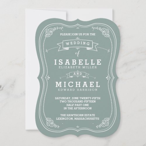 Vintage Scroll Wedding Invitation | Green 5" X 7" Invitation Card
