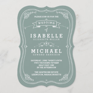 Vintage Scroll Wedding Invitation Green