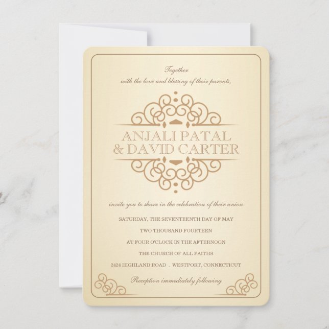 Vintage Scrolls Contemporary Casual Wedding Invitation (Front)