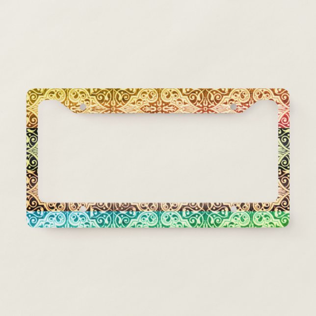Vintage Scrolls Rainbow License Plate Frame (Front)