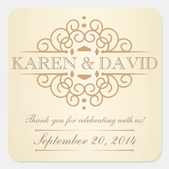 Vintage Scrolls Wedding Thank You Labels (Front)