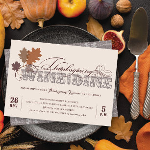 Vintage Scrolls Wine and Dine Thanksgiving Dinner Invitation