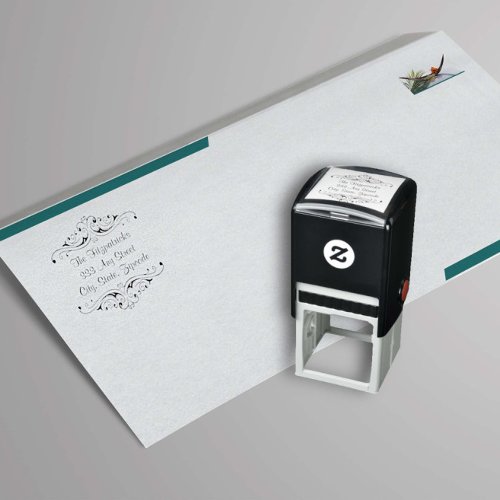 Vintage Scrollwork and Fancy Font Return Address Self_inking Stamp