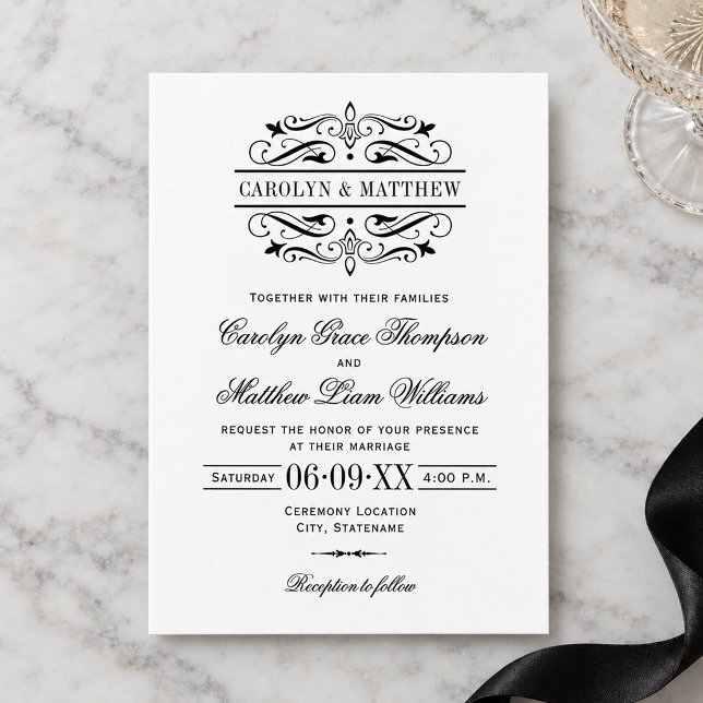 Vintage Scrollwork Monogram Wedding Invitation (Creator Uploaded)