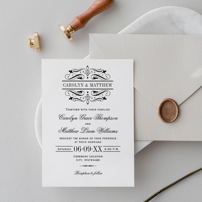 Vintage Scrollwork Monogram Wedding Invitation (Creator Uploaded)