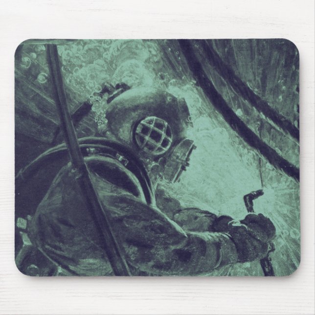 Vintage Scuba Diver Industrial Welding Underwater Mouse Pad (Front)
