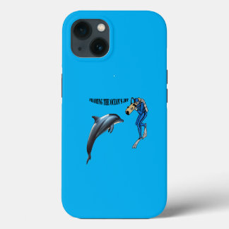 Vintage SCUBA Diver Photographing a Dolphin URM iPhone 13 Case