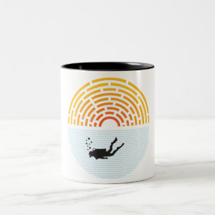 Vintage Scuba Diving 80s Retro Beach Sunset Dive Two-Tone Coffee Mug