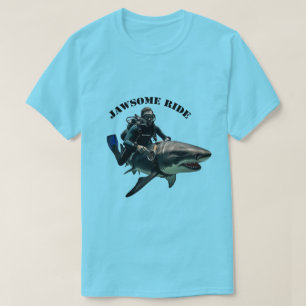 Vintage SCUBA Diving Diver Riding a Big Shark URM T-Shirt