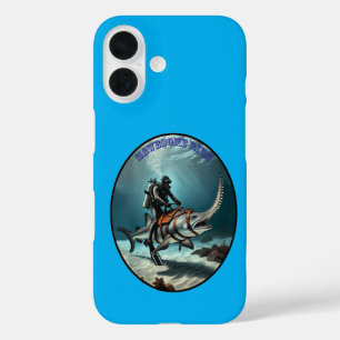 Vintage SCUBA Diving Diver Riding a Sawfish URM iPhone 16 Case
