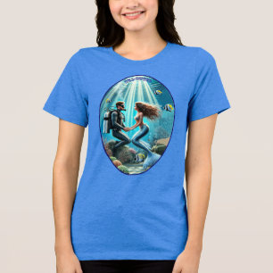 Vintage SCUBA Diving Diver with a Mermaid URM Tri-Blend Shirt