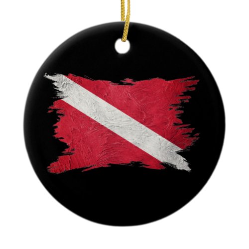Vintage scuba flag, Brush stroke, Diver down flag Ceramic Ornament