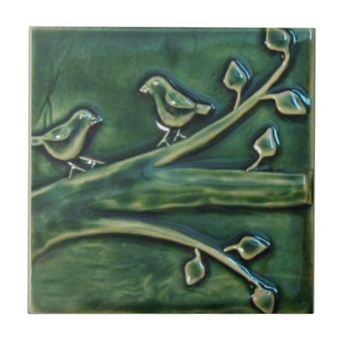 Vintage Sculptural Birds Upon Branches Ceramic Tile