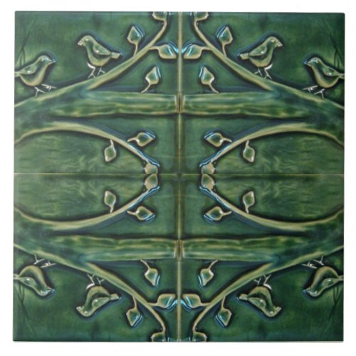 Vintage Sculptural Birds Upon Branches Ceramic Tile