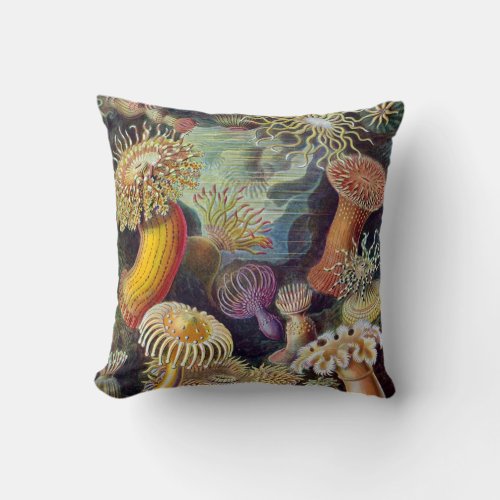 Vintage Sea Anemones Throw Pillow