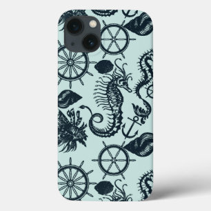 Vintage Sea Animal Pattern iPhone 13 Case