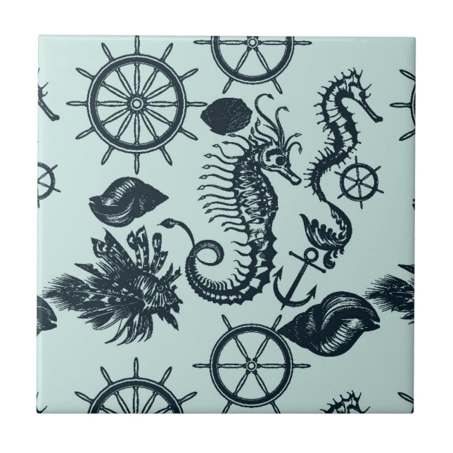 Vintage Sea Animal Pattern Ceramic Tile (Front)