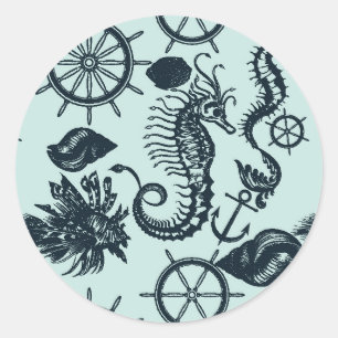 Vintage Sea Animal Pattern Classic Round Sticker