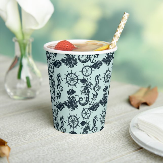 Vintage Sea Animal Pattern Paper Cups (Insitu)