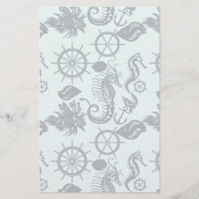 Vintage Sea Animal Pattern Stationery (Front)