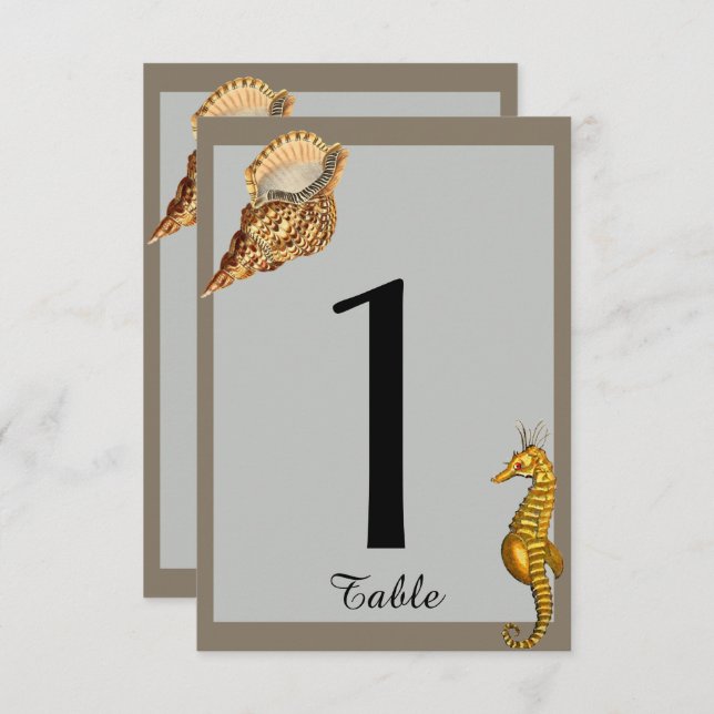 Vintage Sea Animals Beach Wedding Table Number (Front/Back)