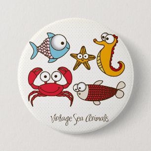 Vintage Sea Animals Button