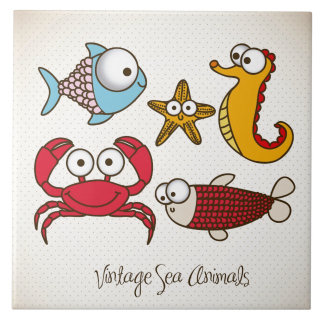 Vintage Sea Animals Tile (Front)