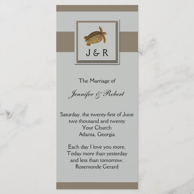 Vintage Sea Animals Wedding Program (Front)