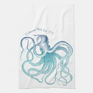 Vintage Sea Blue Octopus Kitchen Towel