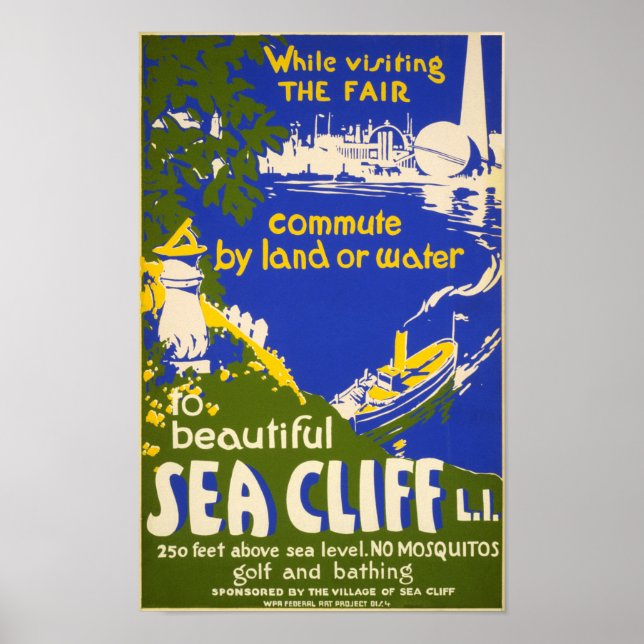 Vintage Sea Cliff New York Travel Poster (Front)