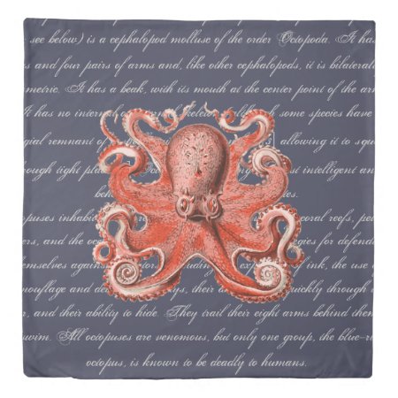 Vintage Sea Creature Octopus Definition Duvet Cover