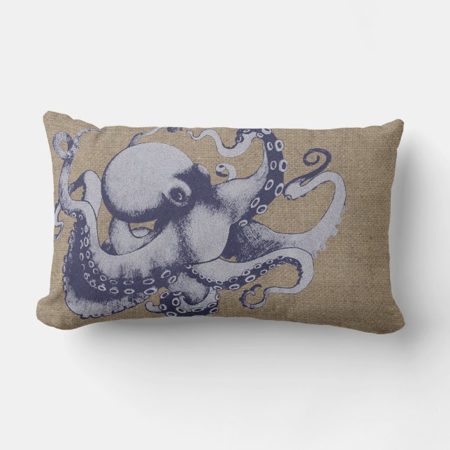 Vintage Sea Creature Octopus Lumbar Pillow (Front)