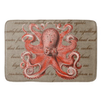 Vintage Sea Creature Pink Octopus Nautical Bathroom Mat