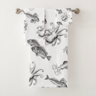 Vintage Sea Creatures Ocean Fantasy Bath Towel Set