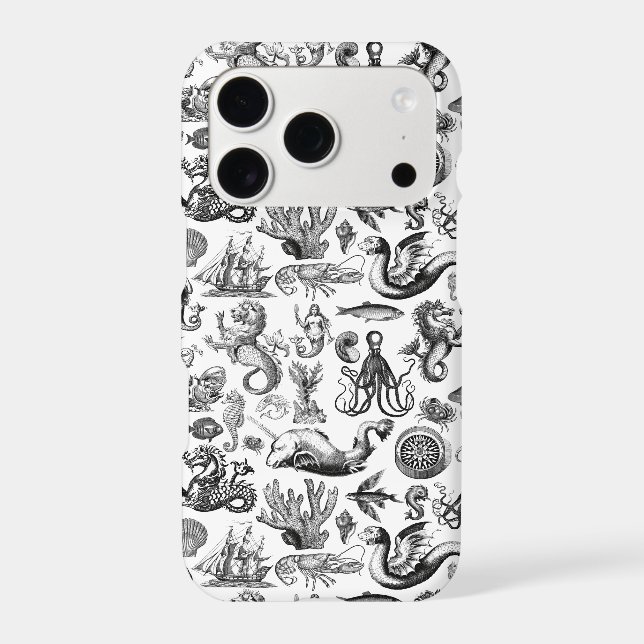 Vintage Sea Creatures Pattern Black White Iphone Case (Back)