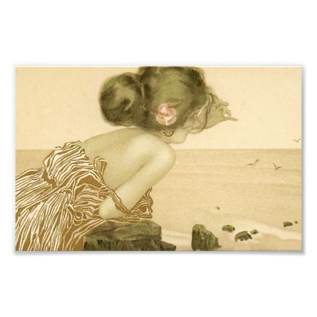 Vintage Sea Girl With Pink Rose Print (Front)