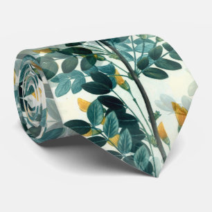 Vintage Sea Green Foliage Leaves Elegant Pattern Neck Tie