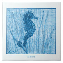 Vintage Sea Horse Delft Blue Dutch Style Nautical
