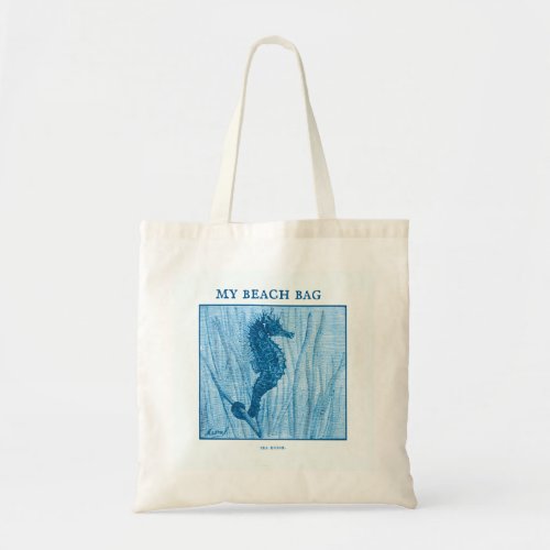 Vintage Sea Horse Delft Blue Dutch Style Nautical Tote Bag