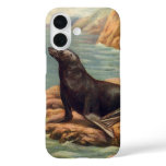 Vintage Sea Lion by the Seashore, Marine Mammals iPhone 16 Case