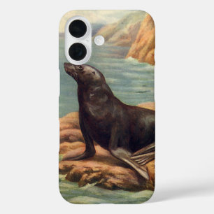 Vintage Sea Lion by the Seashore, Marine Mammals iPhone 16 Case